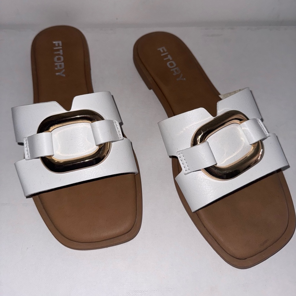 White Strap and gold buckle sandals